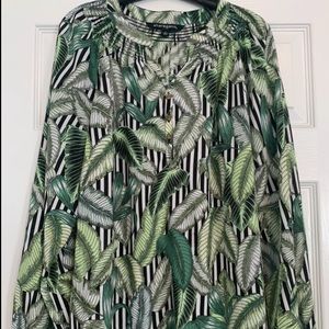 L Sharagano Green Tropical Patterned LS Shirt